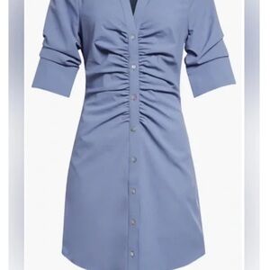 Cinq a Sept Light Blue Button-Up Ruched Front Shirt Dress